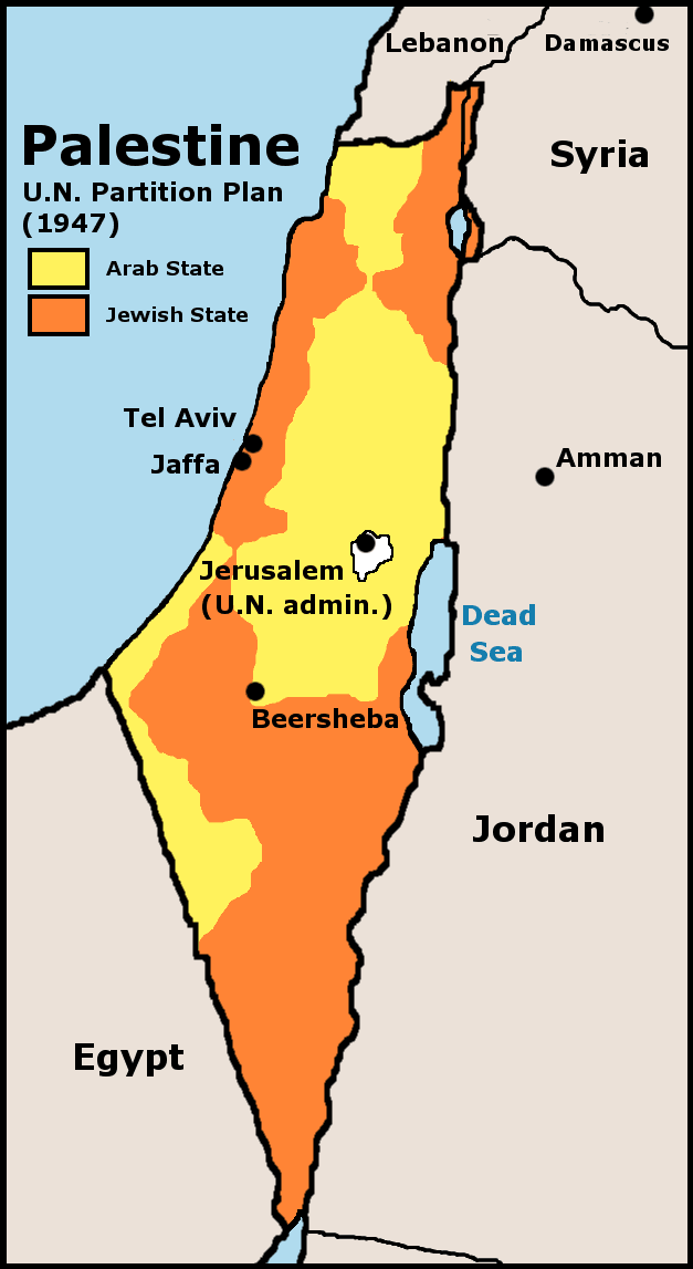 UNITED NATIONS PLAN TO PARTITION ISRAEL FURTHER IN 1947 TO ORANGE AREAS ONLY (NOTICE IT GETS SMALLER ON EACH MAP AND EACH TIME THE JEWS AGREE AND THE ARABS DO NOT)