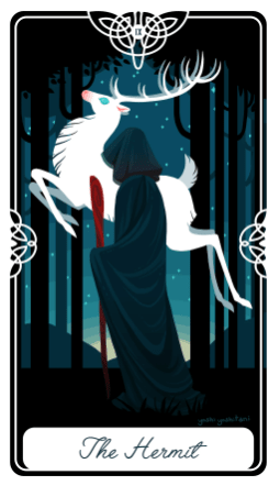 The Hermit: the card encourages people to seek isolation for contemplation. Many of life's riddles can only be faced in solitude and away from distractions.