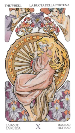 Wheel of Fortune is one of the most loaded tarot cards when it comes to symbolism. It is fate in rotation, the organic nature of life bound by laws, it is the complex nature of religion, and the four living creatures.