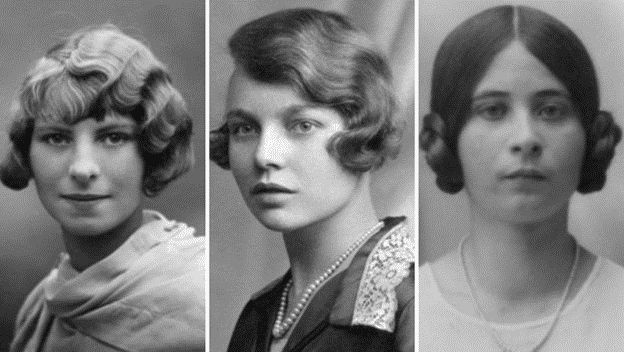 The charleston bob with finger waves, the charleston bob with soft waves, and the earphone style “illusion” bob for long hair.