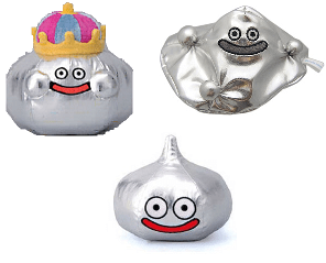 Plushies of the Metal Slimes found in many of the games of the Dragon Quest series. Don't you just want one now? :P