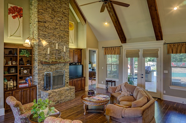 This article will provide small space decorating ideas, such as this built-in cabinetry on both alcove sides of the fireplace, with decorative niches above.