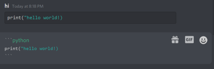 An example of code formatting to get you started! Notice the highlighting of the keywords here, especially for the Python programming language.