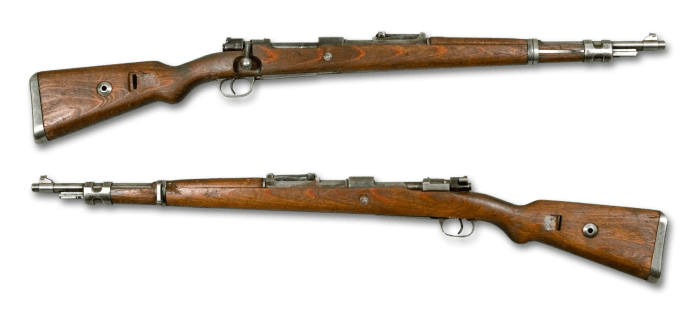 The bolt action Karabiner 98k remained the primary German service rifle until the end of the war in 1945. It had a much slower rate of fire than the M1 Garand.