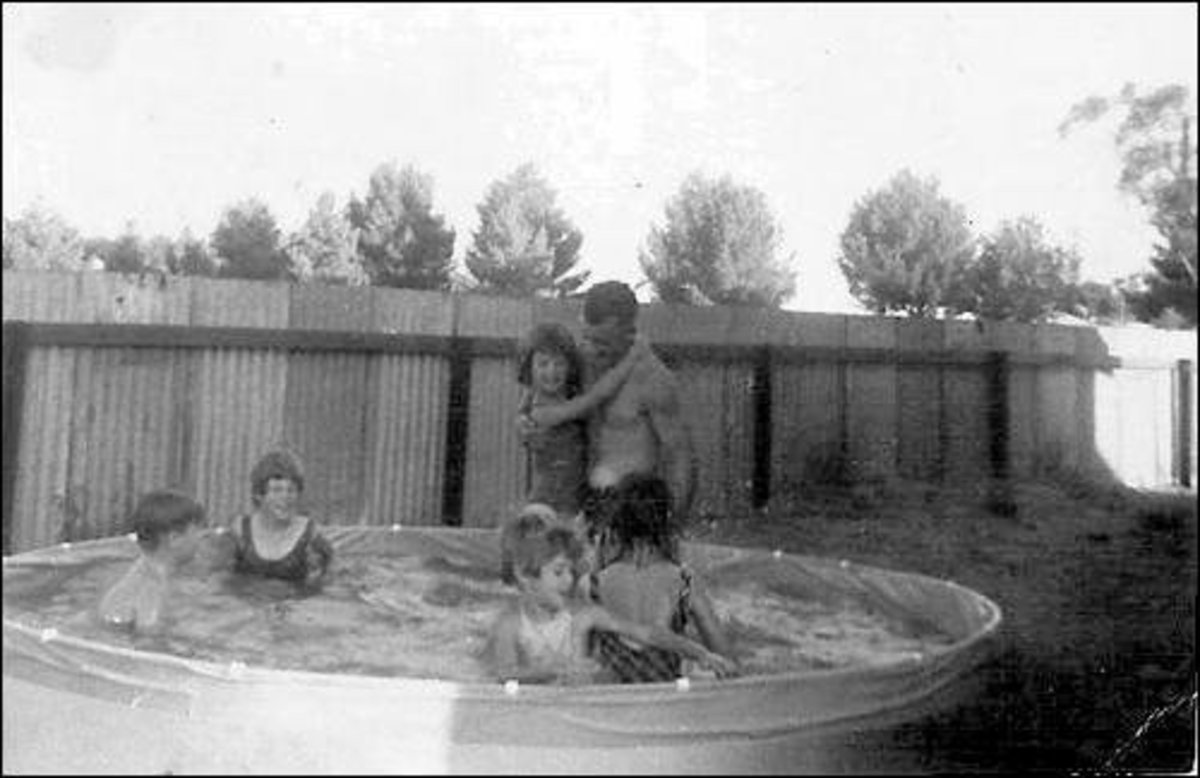 An Irish family enjoying Christmas day in the swimming pool.in Australia in 1967