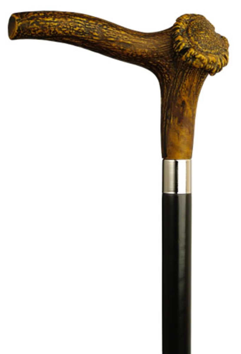 Beautiful Hand Crafted Wooden Wood Simple Antler Horn Walking Stick Hiking 