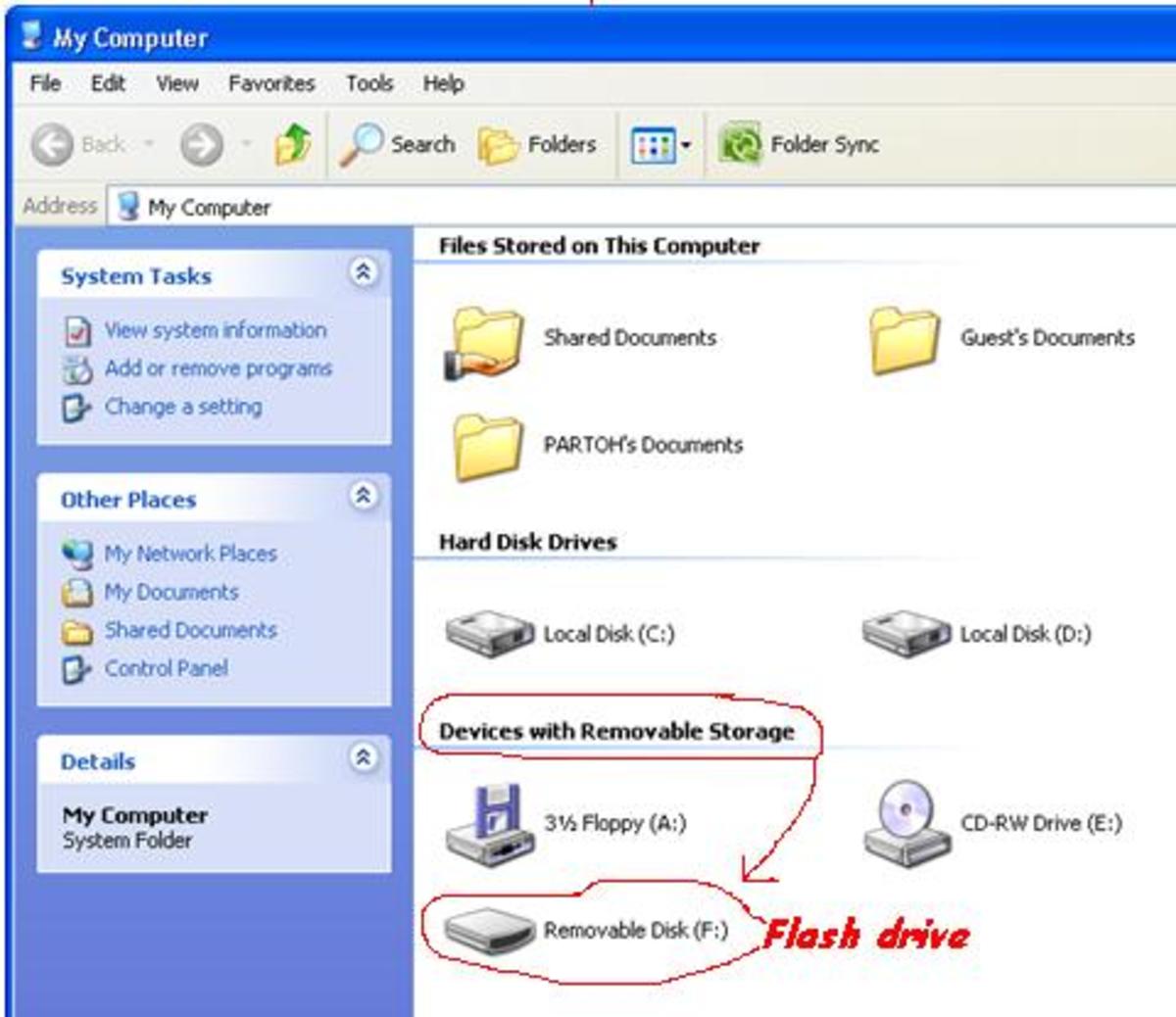 A flash drive using the default name.