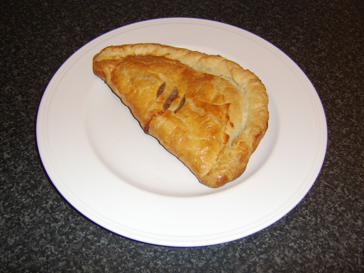 A Cornish style pasty with a wide crust to hold is perfect for a fishing trip.