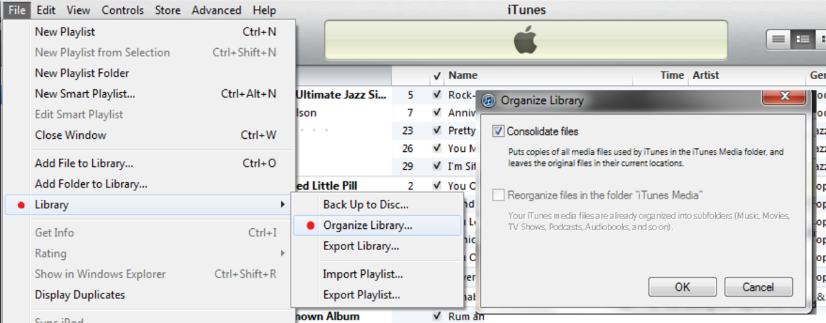 Consolidate your files in iTunes.  (Click to enlarge)