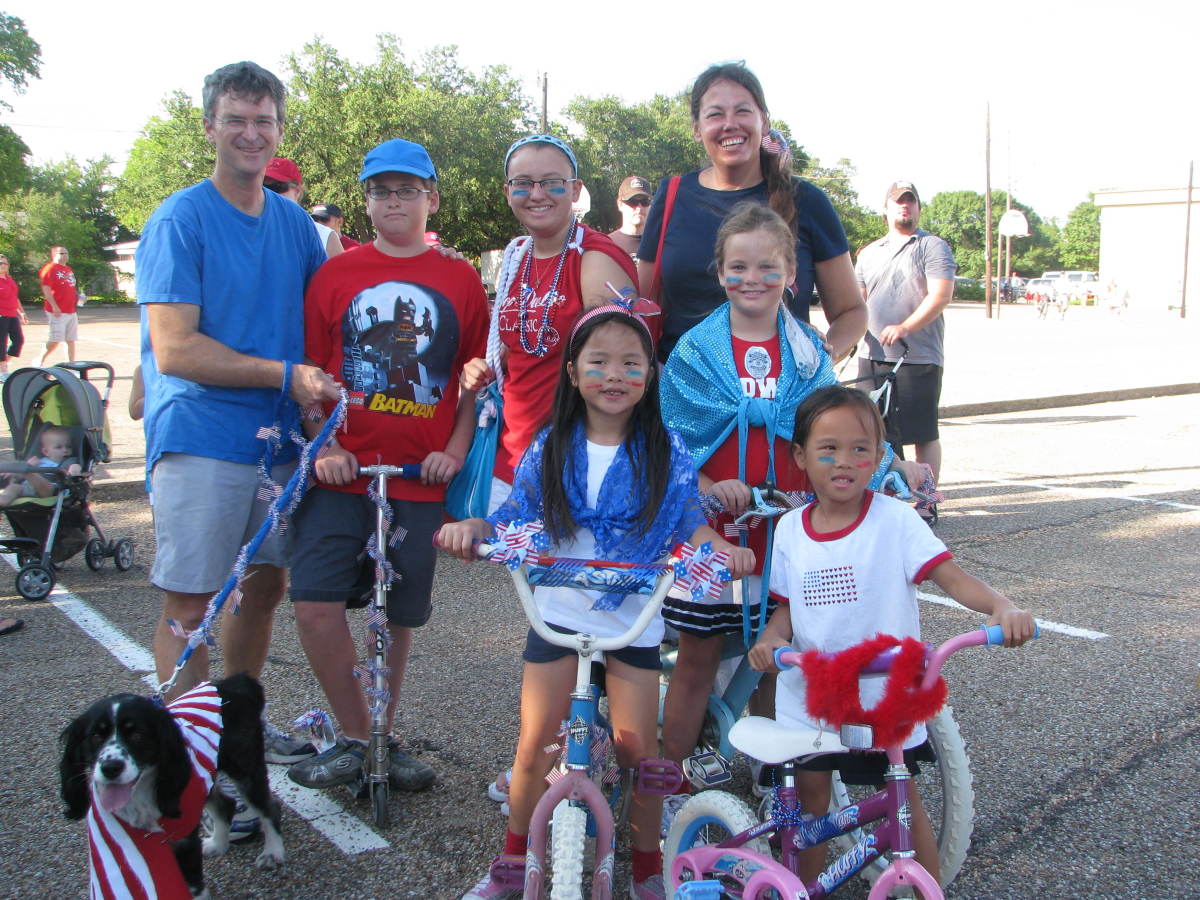 Our family decked out for the 4th of July bike parade in our home town.
