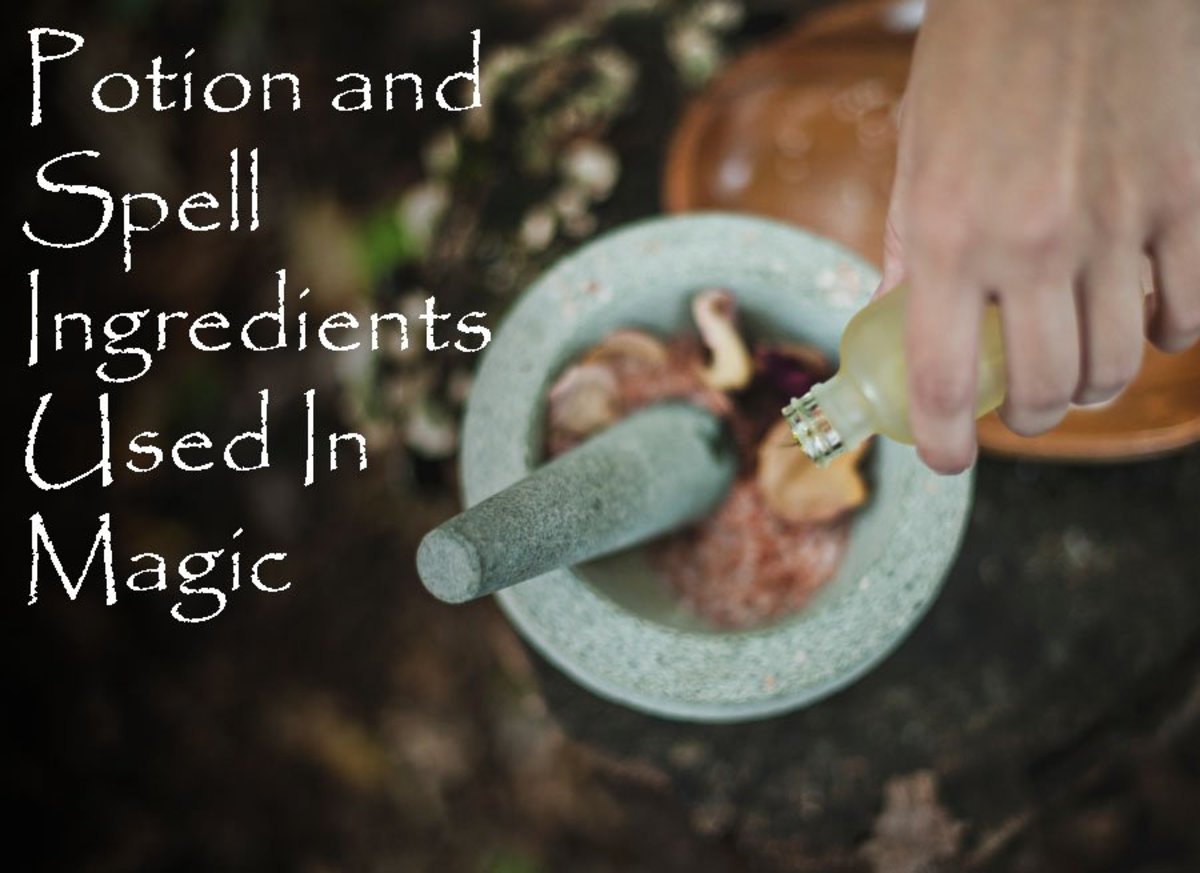 Mixing up a spell in a mortar and pestle.