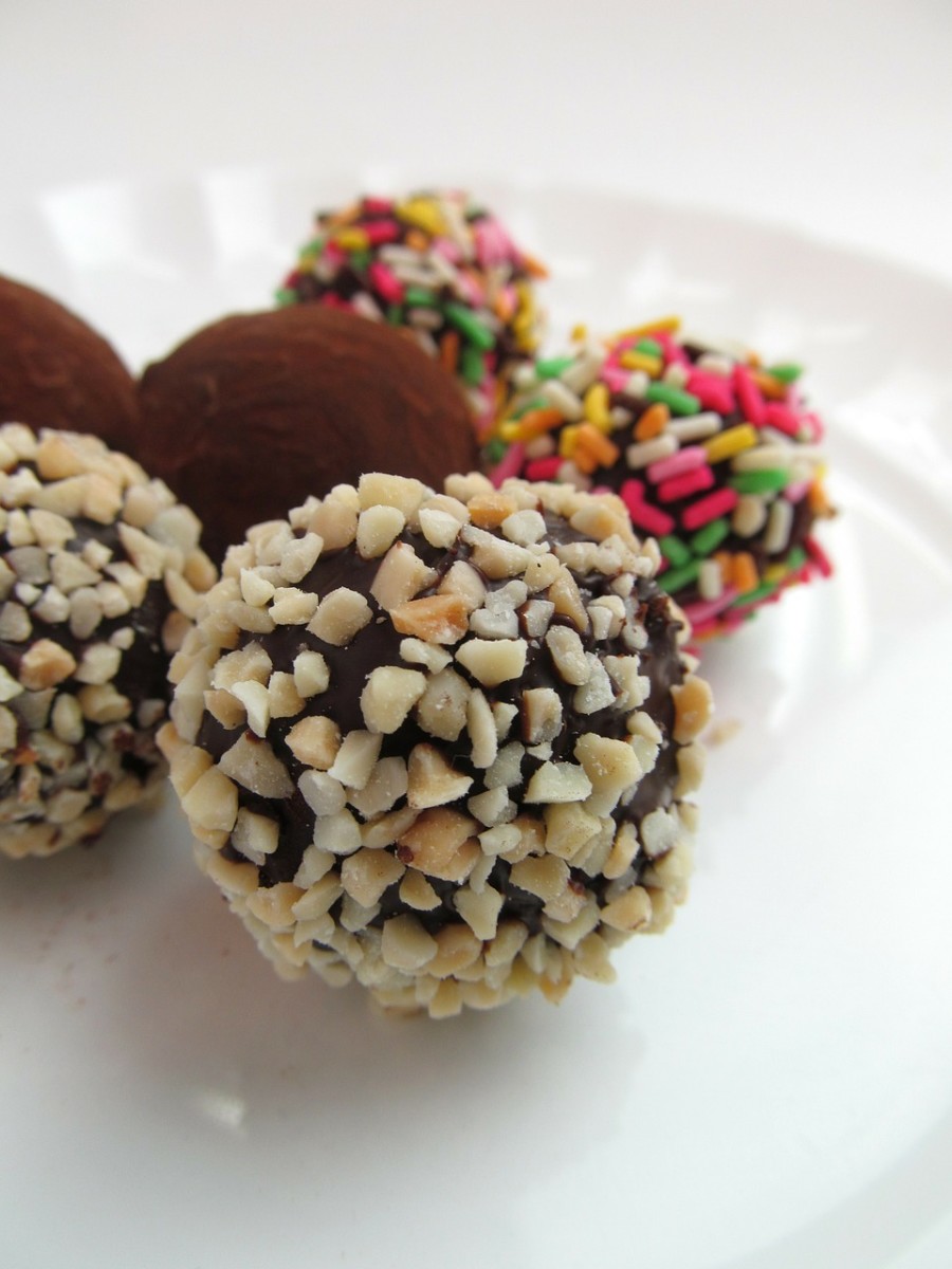Rolled in nuts, unsweetened chocolate, or sprinkles, these chocolate truffles are an easy treat.
