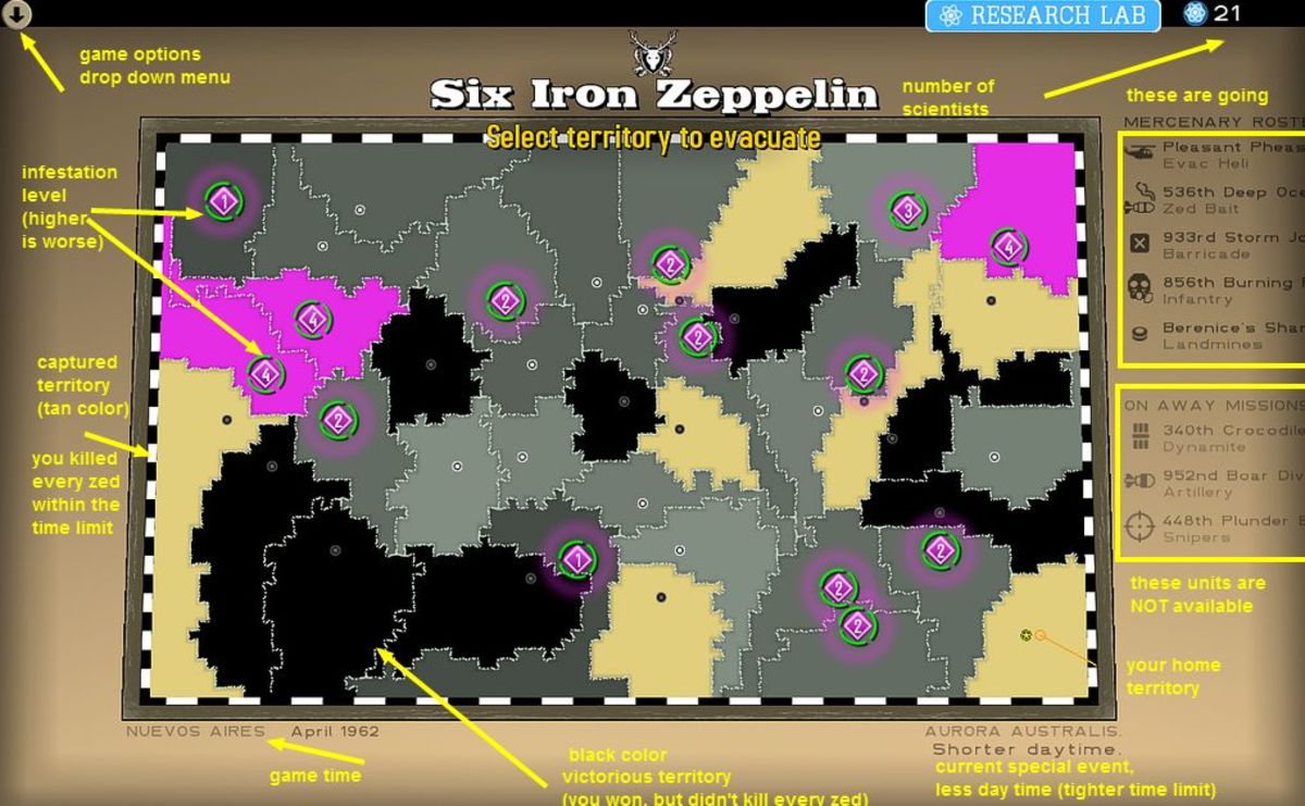 Atom Zombie Smasher map screen, i.e. meta game, choose which territory to liberate / attack / rescue / evacuate