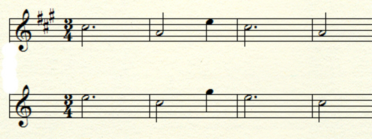 Both examples are the same tune at different pitches. The series of intervals is the same in both cases.