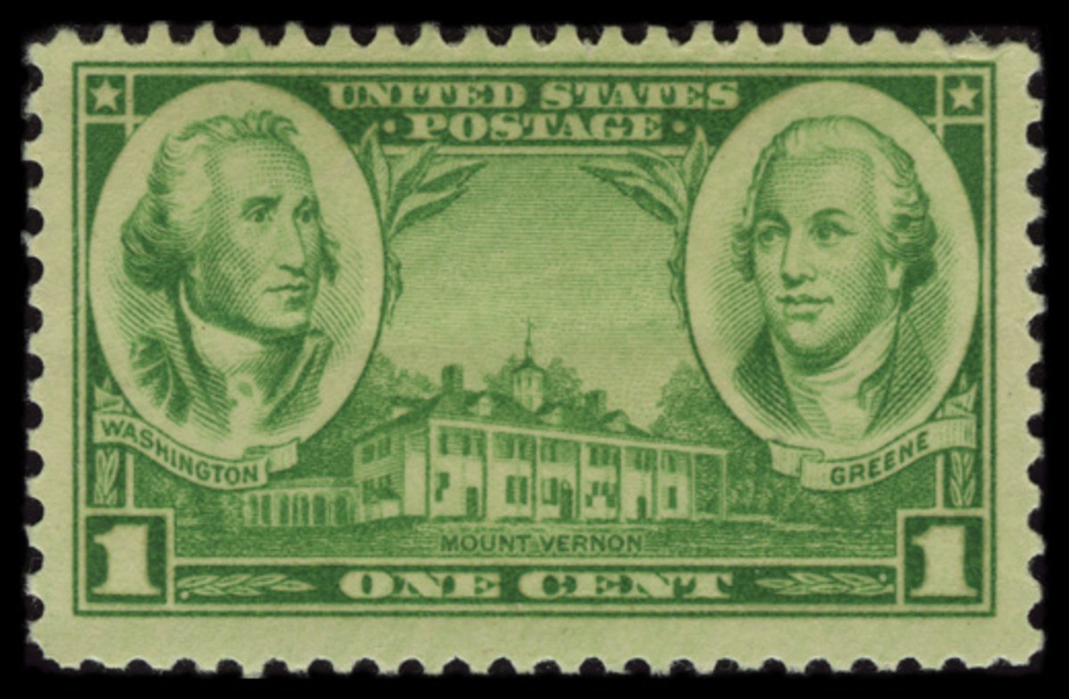 1936 One-Cent Army Stamp: George Washington, Nathanael Greene, and