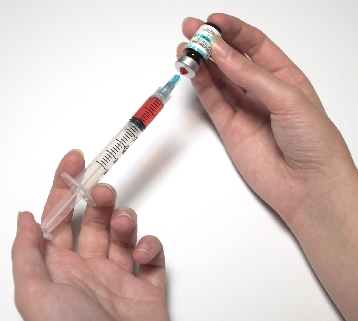 A 3 mL syringe is typically used for reconstituting and administering vaccines.