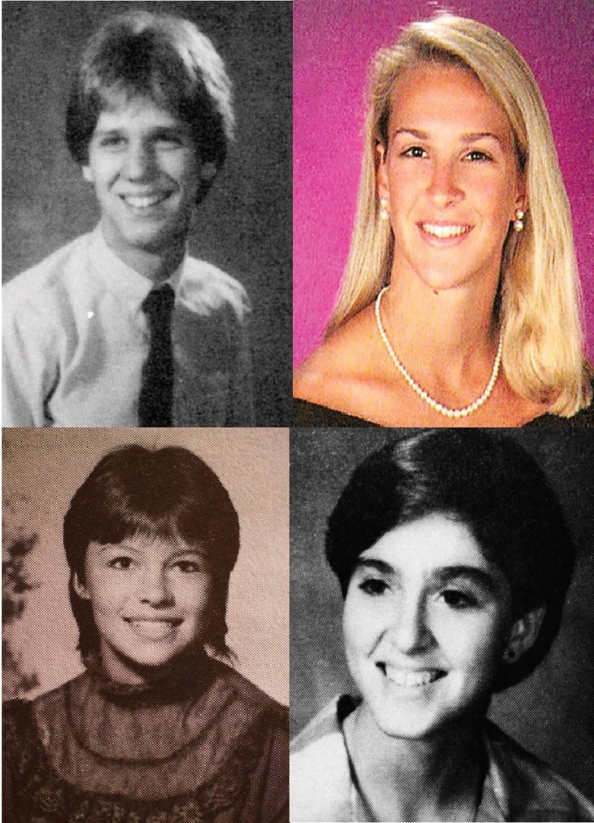 Identify the following celebrities from their high school yearbook pictures. (Glenn Beck, Rachel Maddow, Pamela Anderson, and Madonna.)
