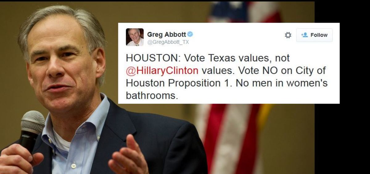 Governor Abbott has a history of anti-LGBT statements, like this tweet from November 2, 2015, which highlights his ignorance of what it means to be trans.