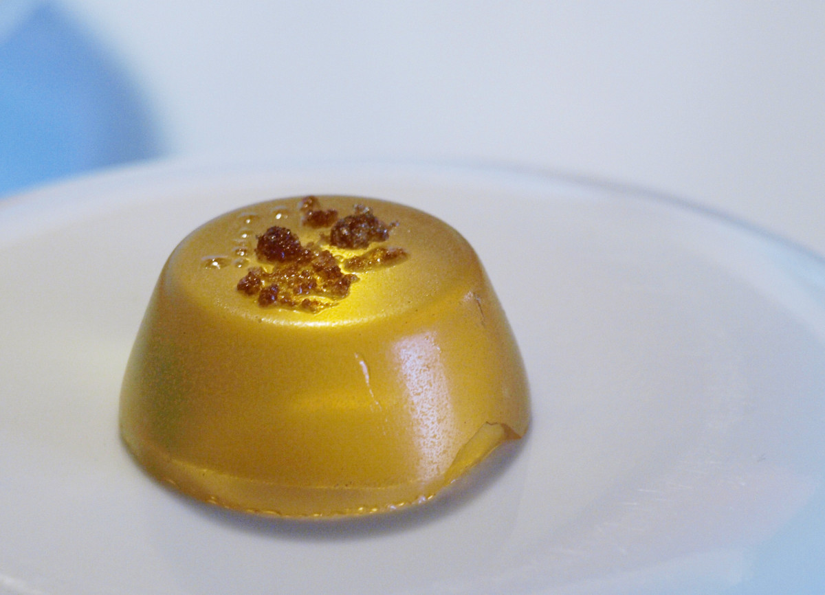 A beautiful golden jello shot that was not only pretty to look at, but scrumptious as well.