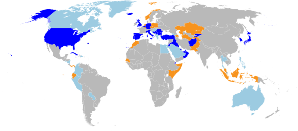 Countries with American troops deployed