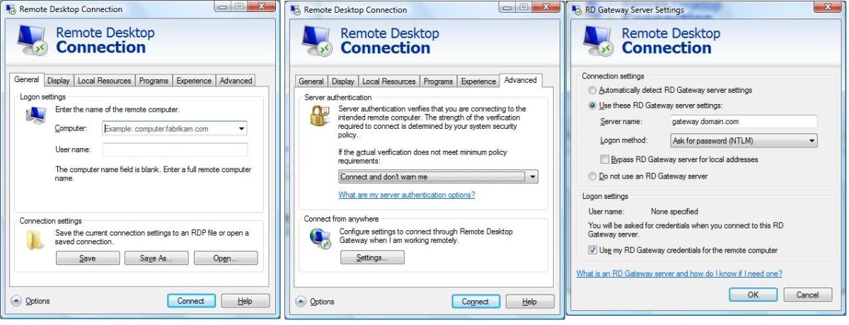 Remote Desktop Client and the Gateway Server Settings