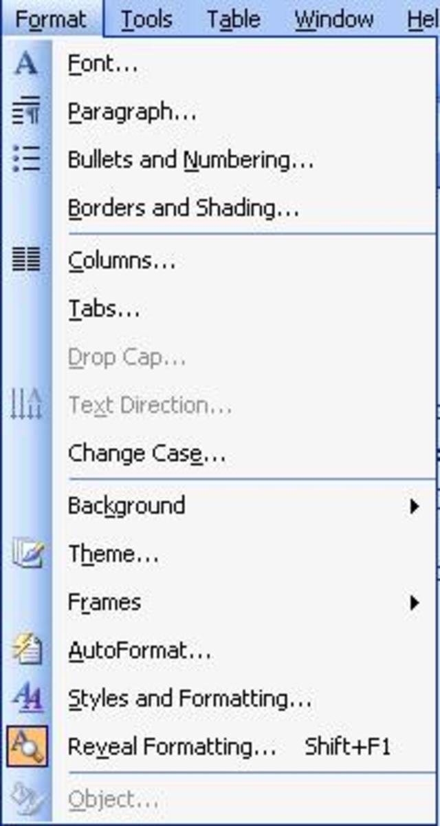 Using the Format Menu of Microsoft Office Word 2003