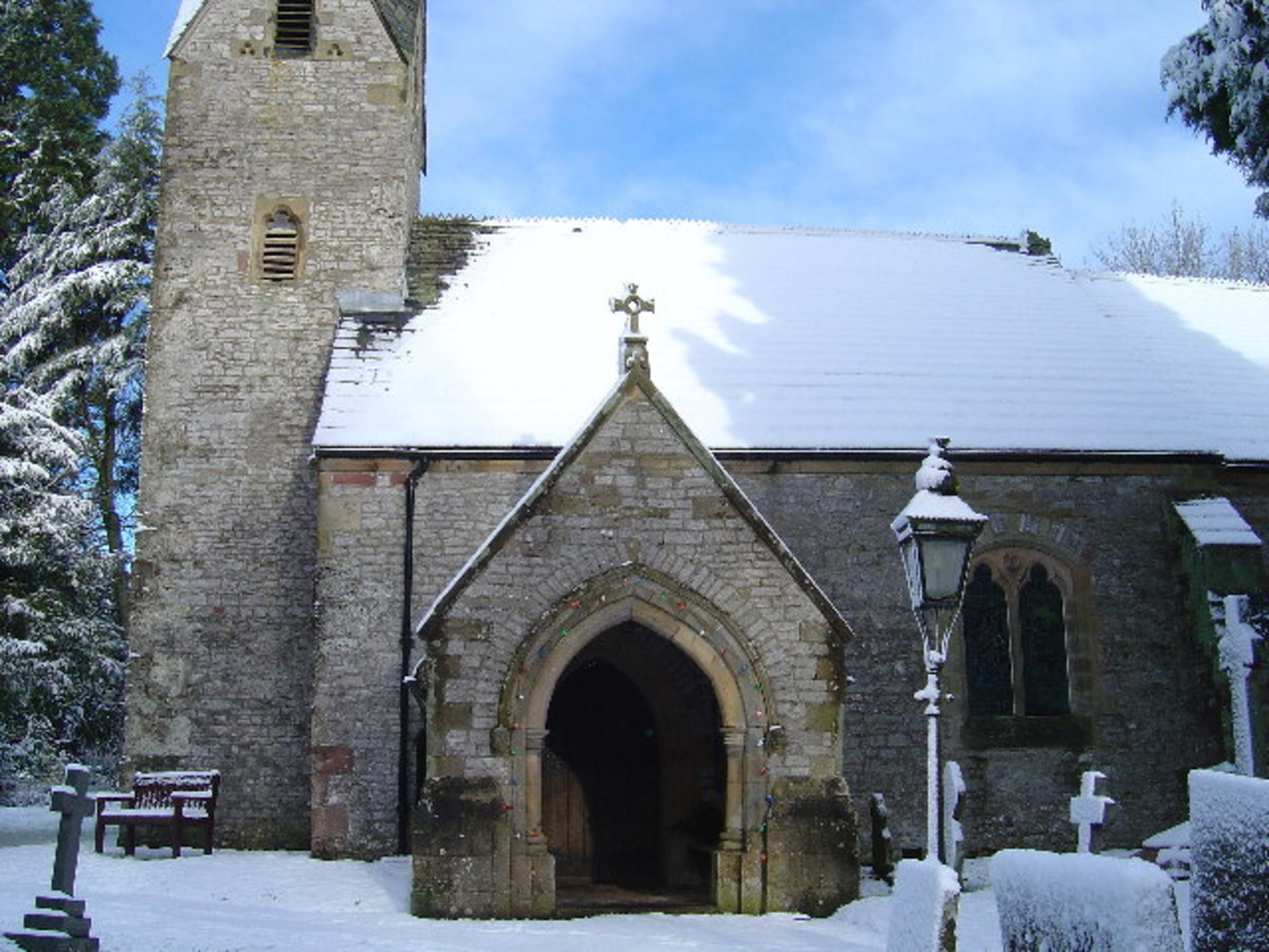 Winter view of an English village church