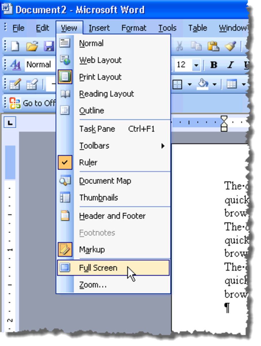 View Menu in MS Word 2003