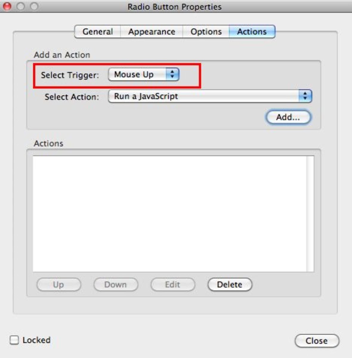 Select Trigger "Mouse Up"