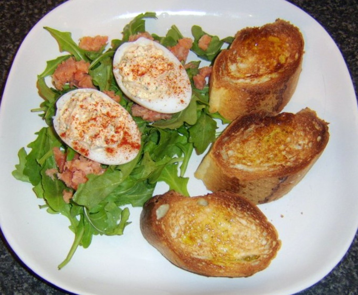 Deviled duck eggs with smoked salmon and bruschetta is just one of the recipes featured on this page