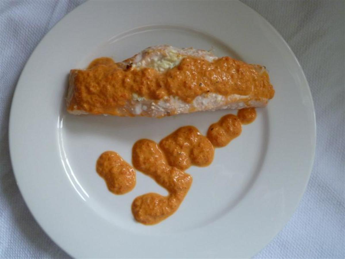 Boursin-Stuffed Salmon With Roasted Red Pepper Sauce