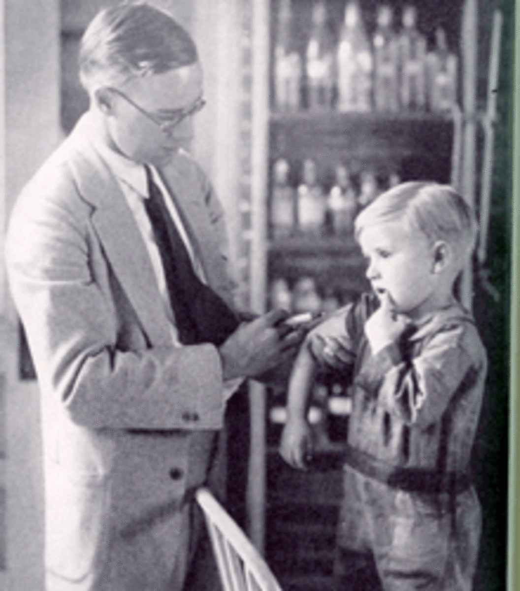 A child receives a rabies vaccine after being bitten by a rabid dog. Rutherford, Tennessee, 1929.