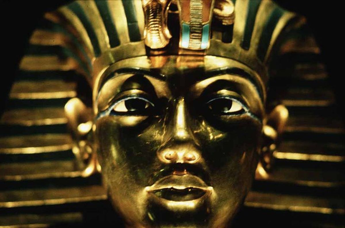 Funerary mask of King Tutankhamen, Egypt's boy king, also known as King Tut. He was frail and very young when he died. His parents were also brother and sister.