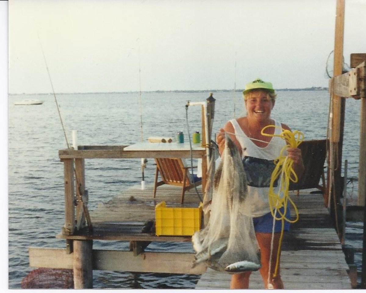 Salt water cast net fishing from the dock in front of my mobilehome on Pearl Court.