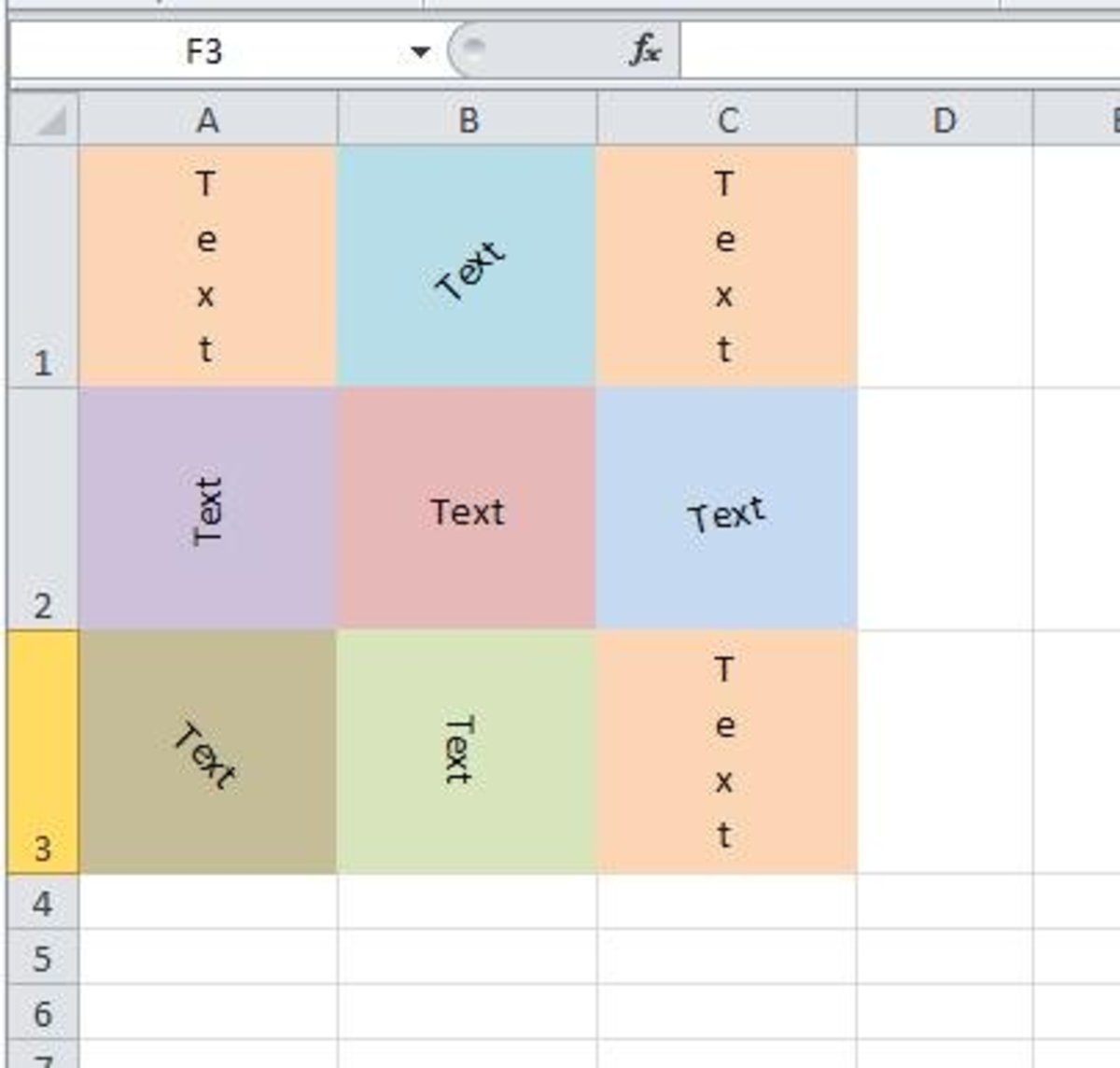 angle text in excel