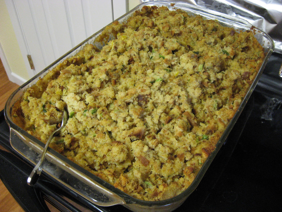 Cornbread dressing fresh out of the oven. Delicious!