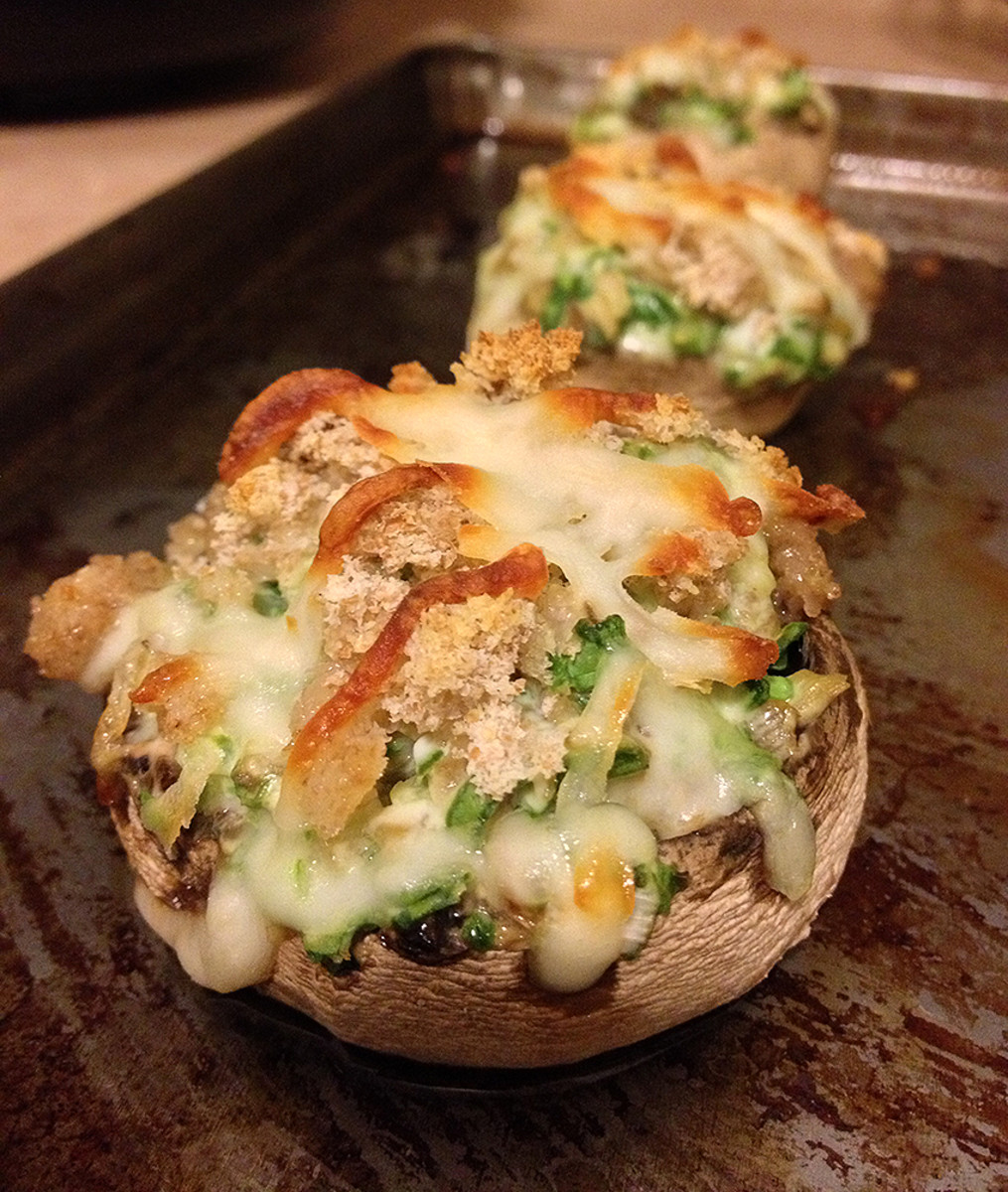Spinach and cheese stuffed mushroom caps with Parmesan crumbs