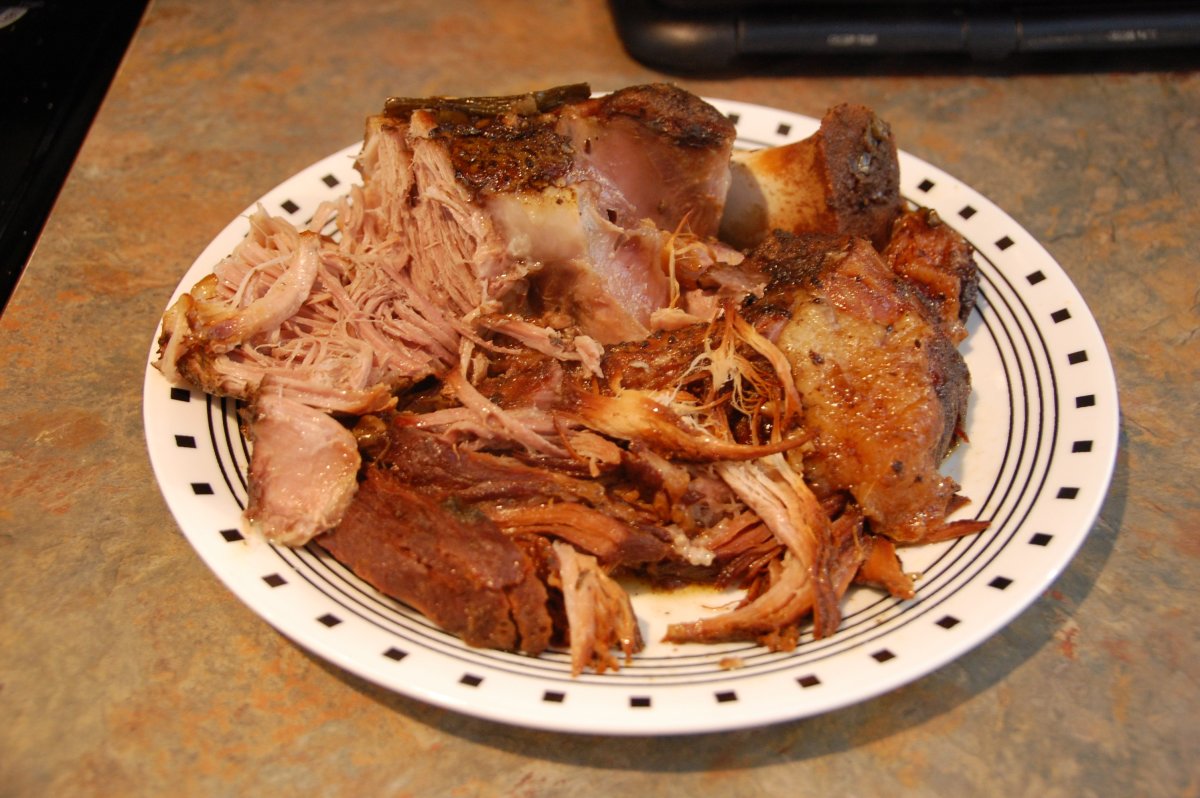 Pork picnic roast, falling off the bone with a beautiful caramelized glaze.