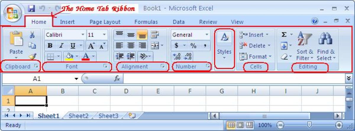 The Home Tab of Microsoft Excel 2007