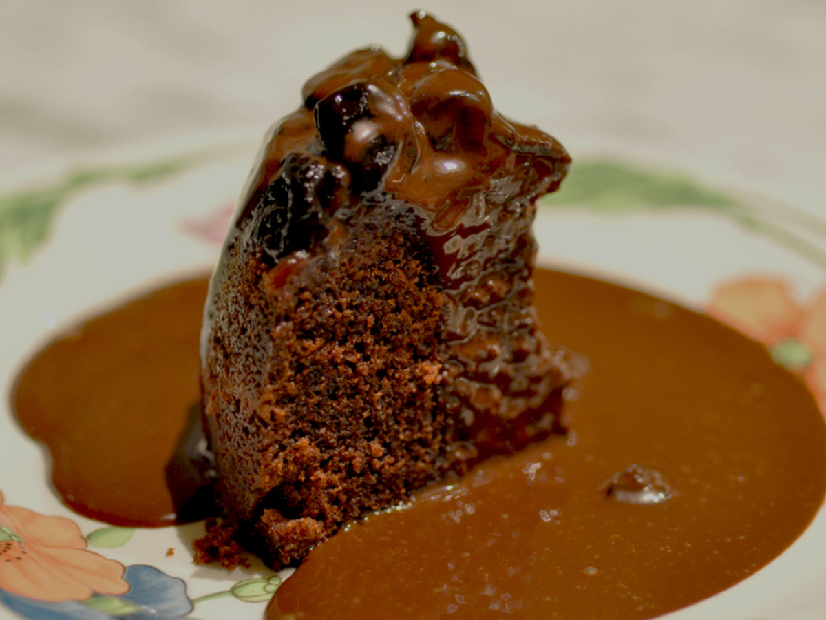 Steamed Sour Cherry Chocolate Pudding with Chocolate Sauce. Image: © Siu Ling Hui