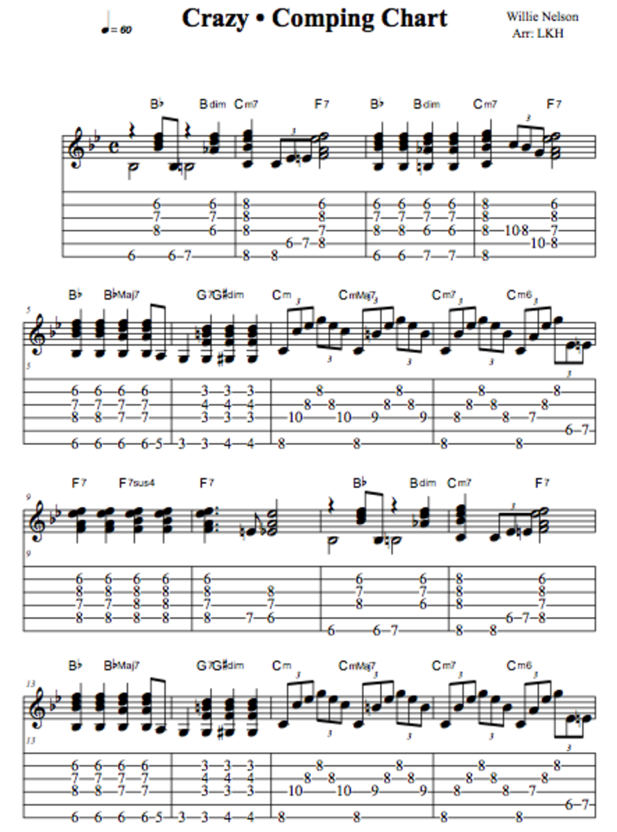 praktiseret geni når som helst Jazz Guitar Lesson • "Crazy" by Willie Nelson • Chords, Tabs, Videos,  Chord-Melody Guitar Arrangement. - Spinditty