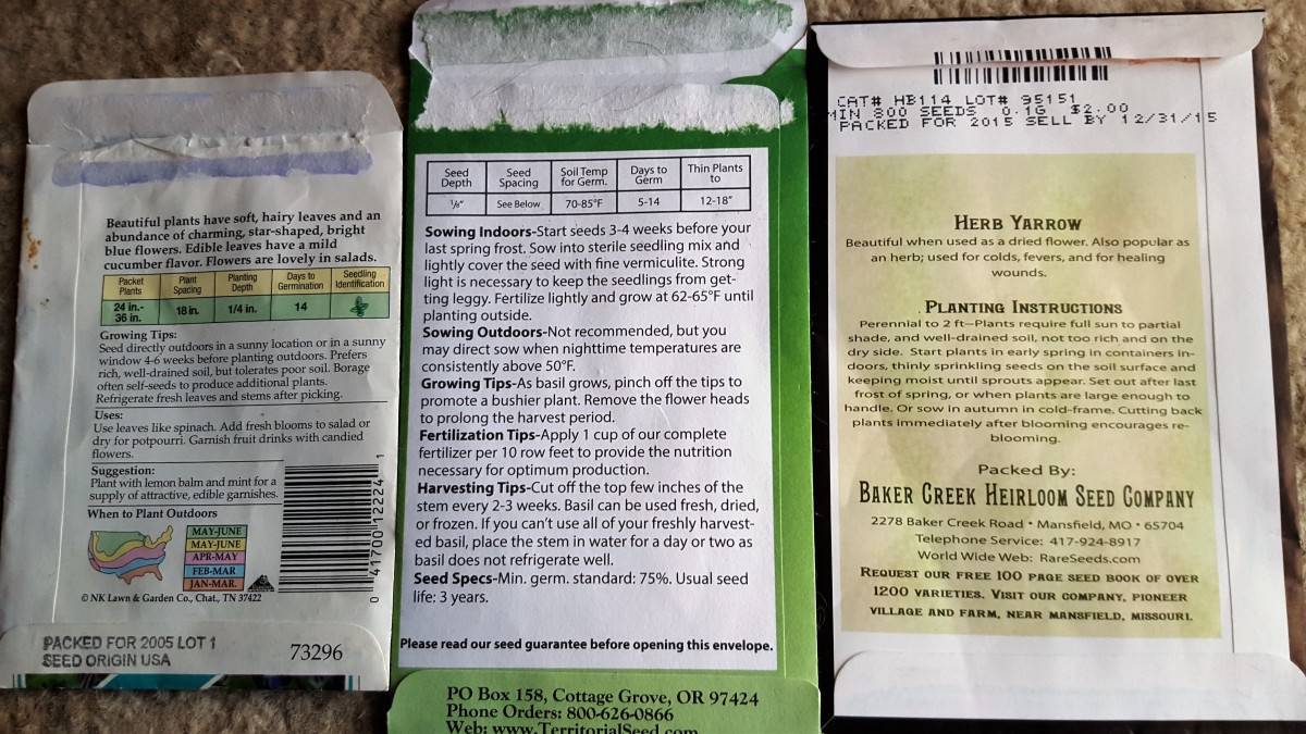 Seed packets with planting directions