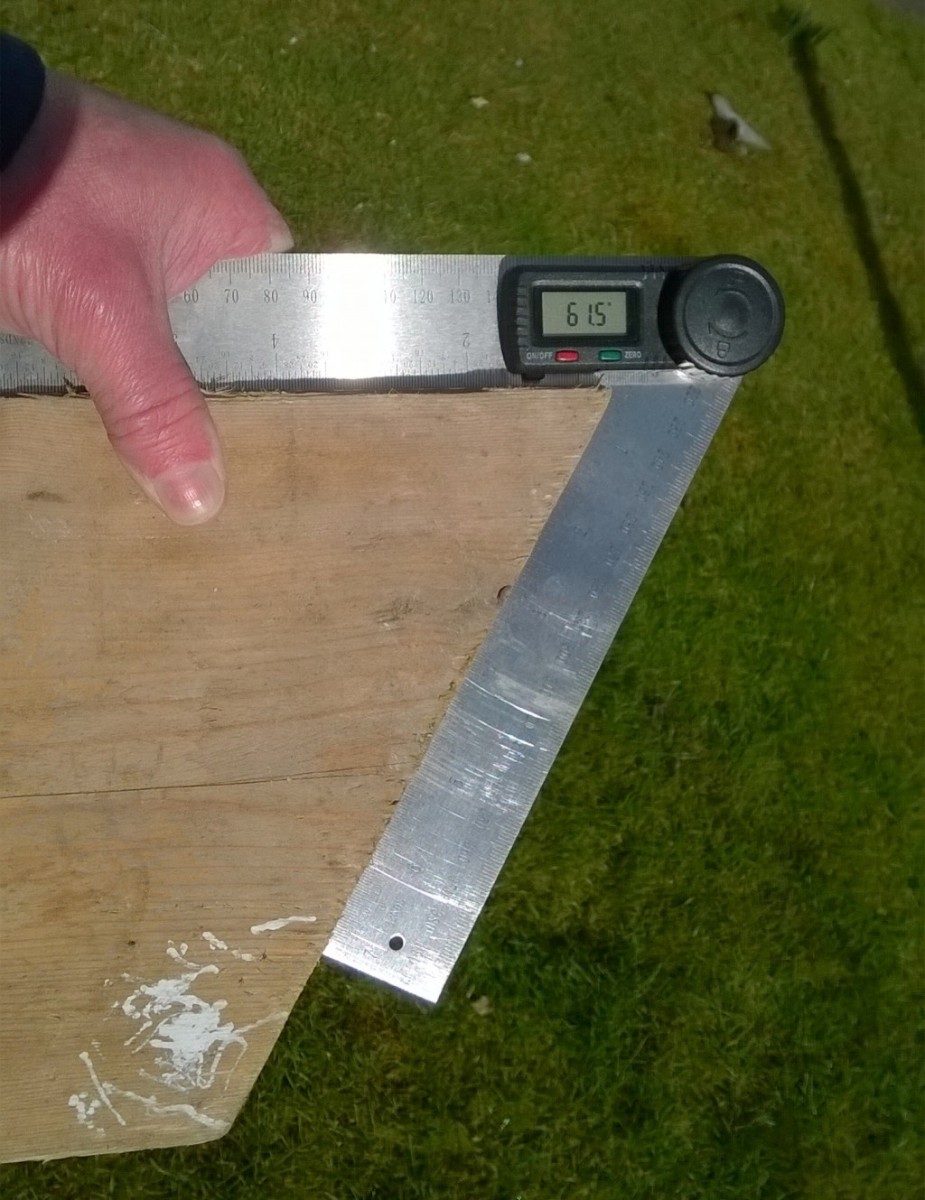 An angle finder can be used to measure cut timber, and also as a bevel gauge to transfer angles when it's necessary to cut more pieces.