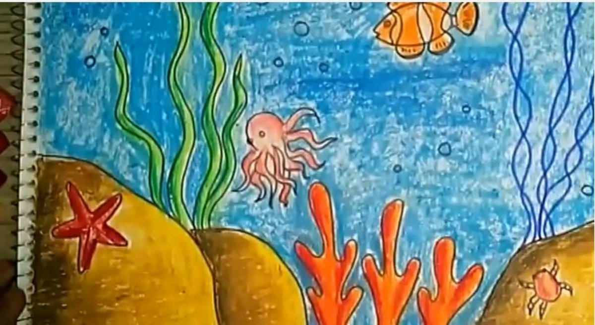 Drawing and Coloring for Kids: Underwater Scene Using Oil Pastels -  FeltMagnet