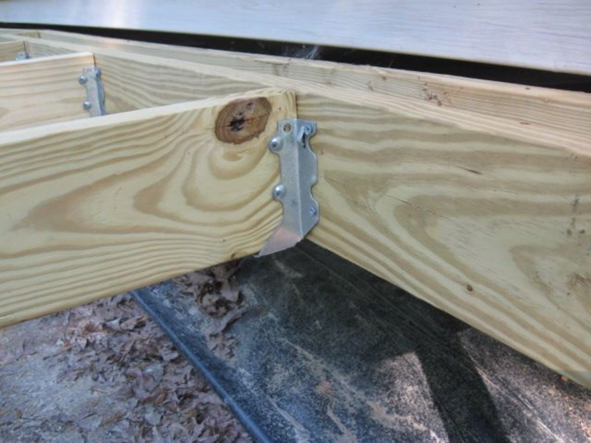 Clips used for extra support on joists. The clips add a lot to structural integrity.