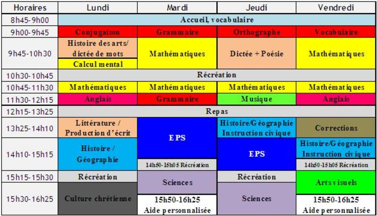 Sample French school schedule