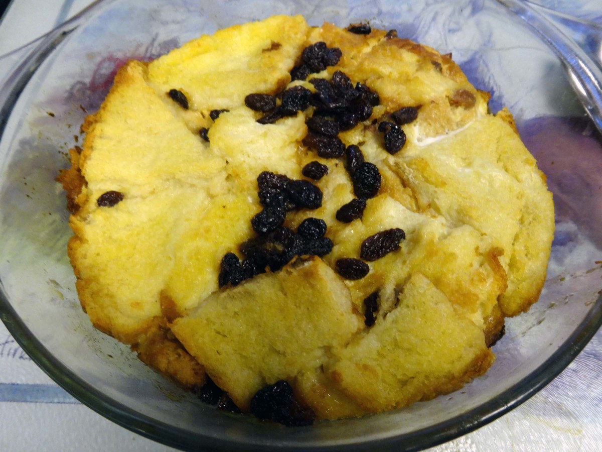 Bread and butter pudding made with bread crusts