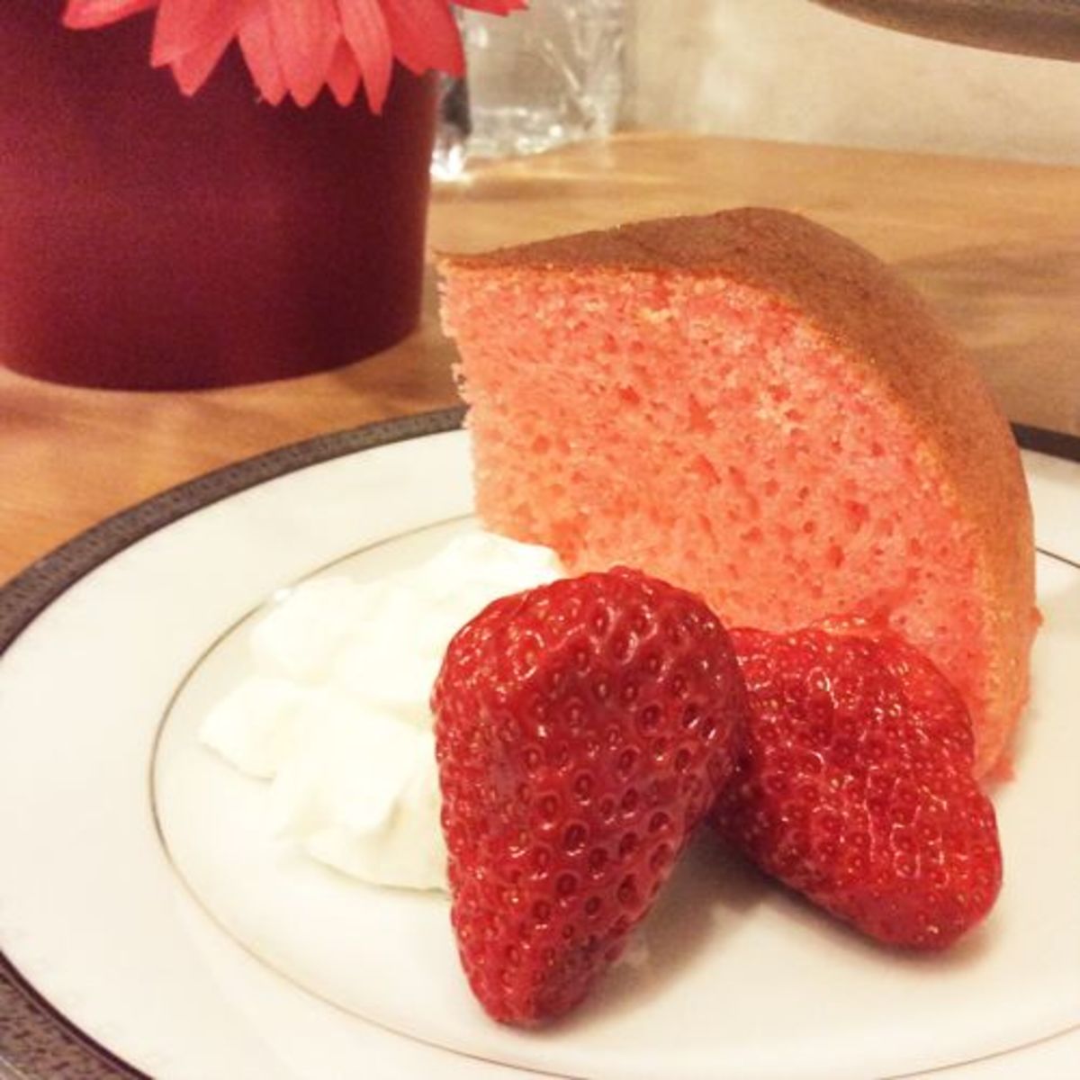A moist slice of cake made in a rice cooker