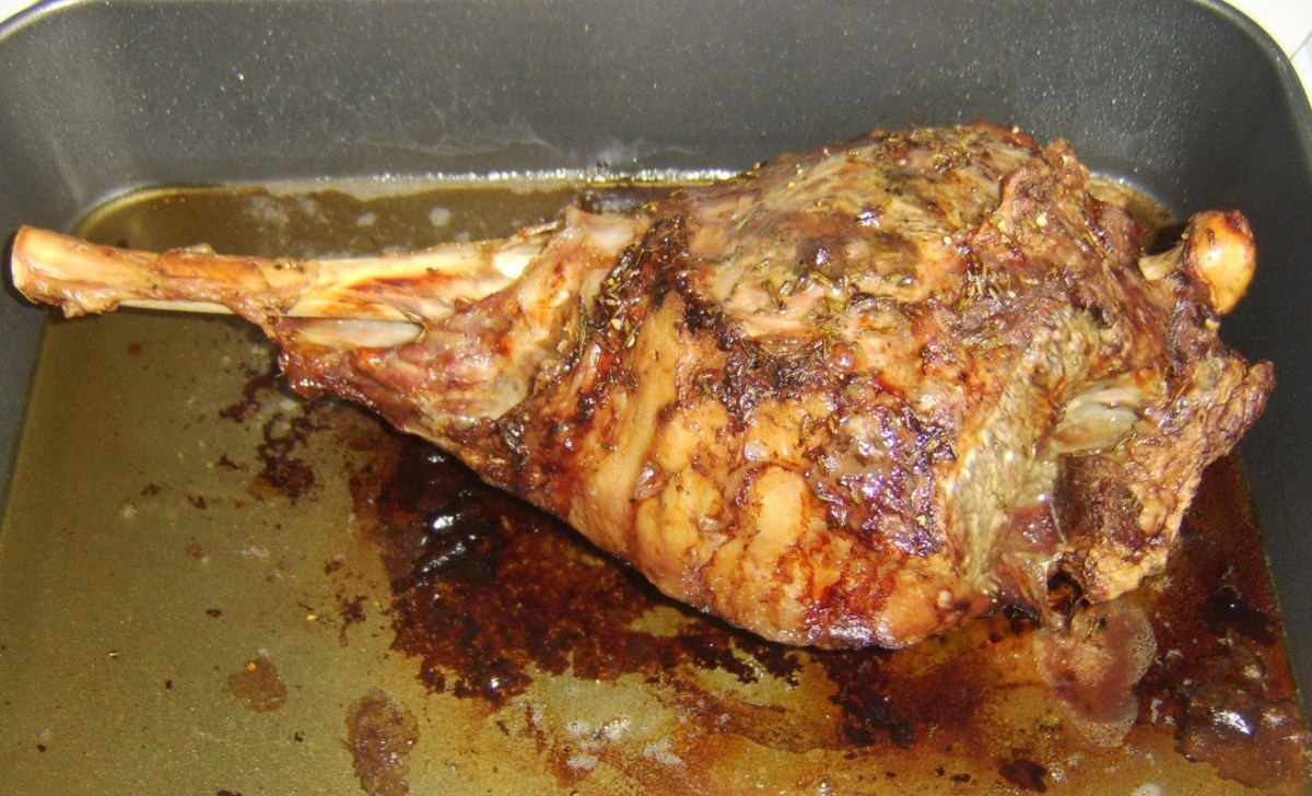 Oven-roasted whole leg of lamb