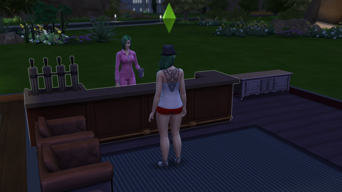 A sim is tending bar in "The Sims 4." Bars can be found in night clubs or built in private residences.